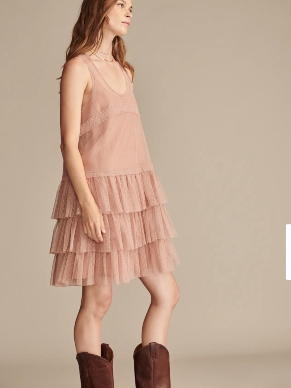 Lucky Brand NWT Dusty Rose Tiered Ruffle Mini Dress XL